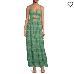 Gianni Bini Grace Metallic Plisse Sweetheart Neck Cut-Out Tiered Dress